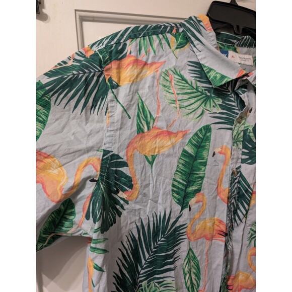 Old Navy Men’s XL Flamingo Hawaiian Shirt Gray Green Tropical Button Up Cotton - Picture 6 of 13